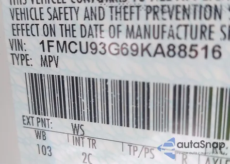 2009 Ford Escape Xlt из США, поврежденный, VIN 1FMCU93G69KA88516